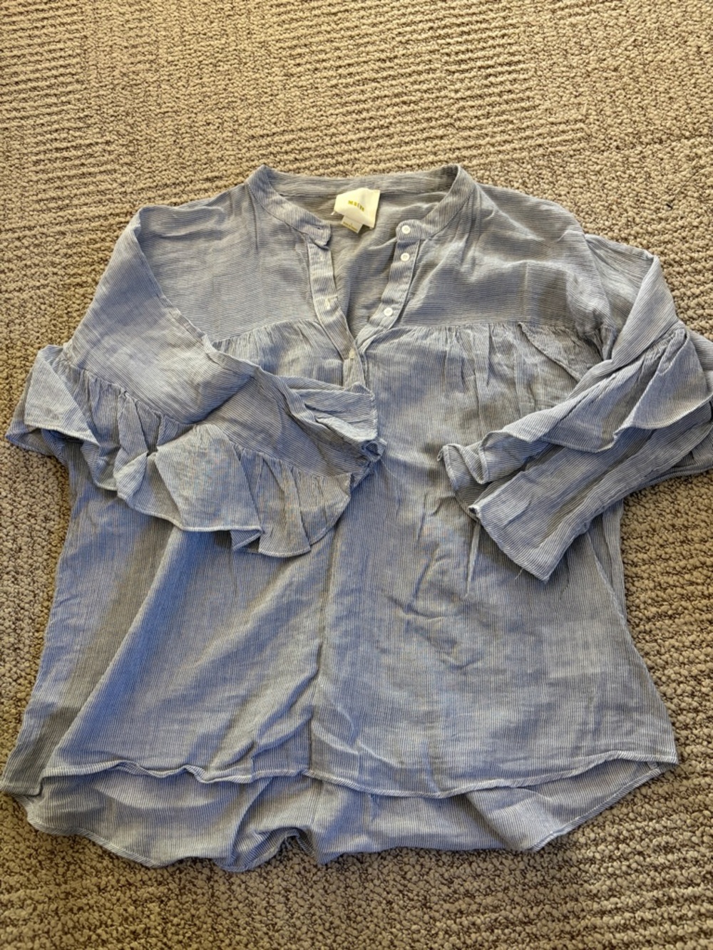 Anthropologie Pale Blue Ruffle Sleeve Tunic Blouse